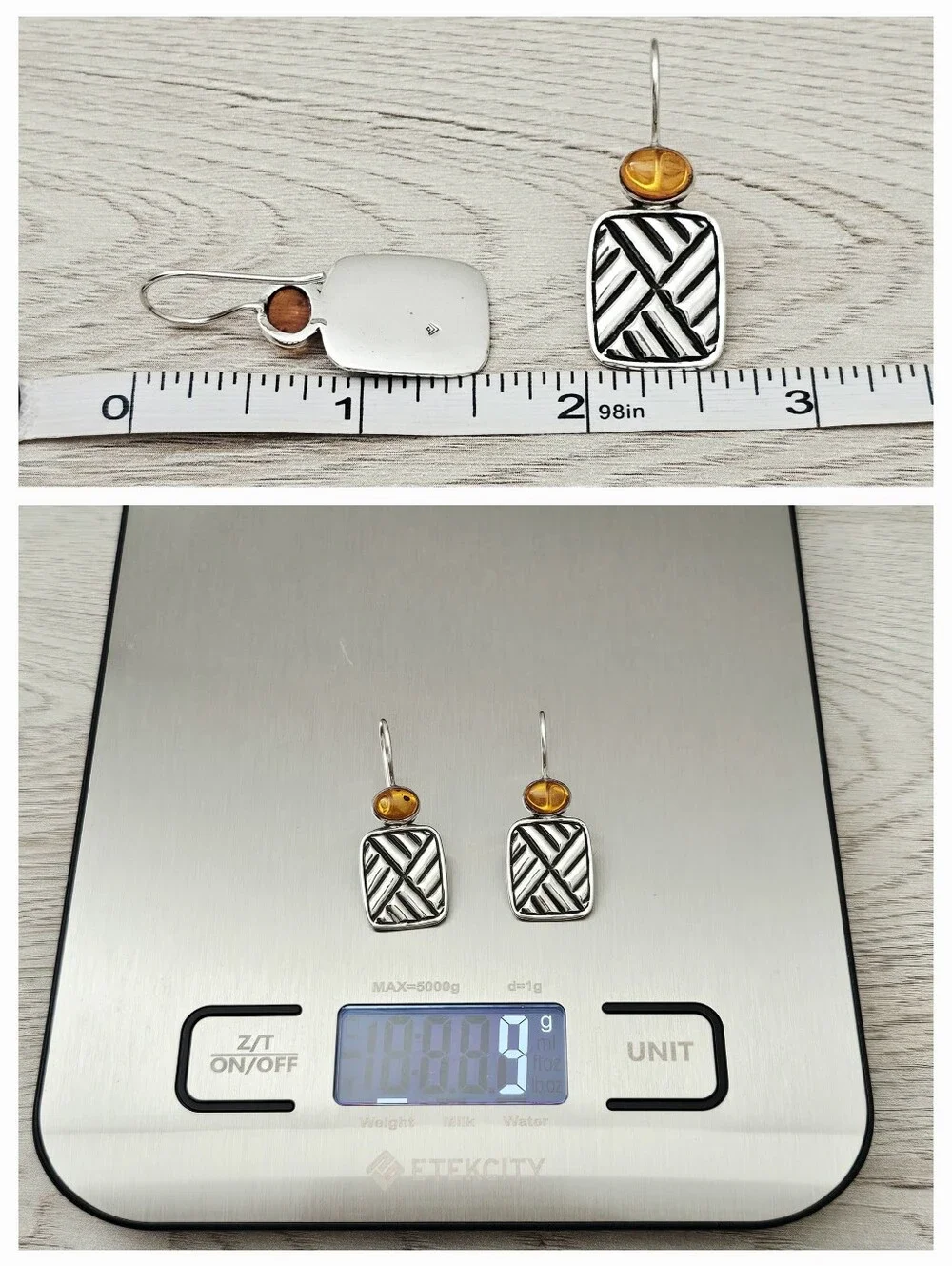 Silpada Rare Sterling Silver Amber Cabochon Rectangular Chevron Earrings W1451